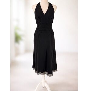 Spenser Jeremy Silk Halter Midi Dress Ruched 90s Y2K Black Size 8 Vintage Chic